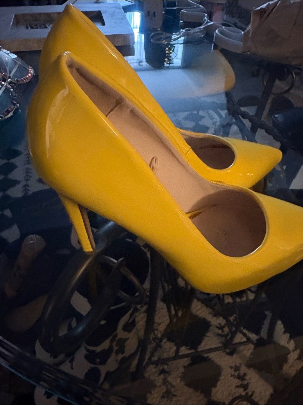 Cape Robbin Glossy Yellow Pointed Toe Stiletto Pumps